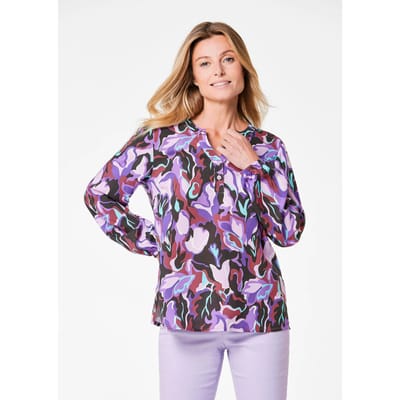 Gedessineerde blouse met tuniekhals - paars / gedess. - Gr. 40 van Goldner Fashion