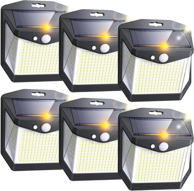 Zonne-energie Buitenlamp met Bewegingssensor - 248 LEDs - Verlichting voor Tuin, Terras en Garage - 6 Stuks