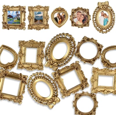 Dailygoods- Fotolijsten Set van 10 - Miniatuur Fotolijsten - Vintage - Gouden Mini-Frames - Duurzaam Hars - Perfect voor Creatieve Projecten - Miniatuur Lijsten