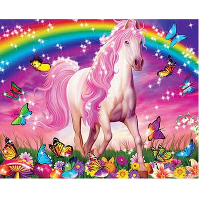 Diamant regenboog paard borduurwerk diamant foto strass huisdecoratie 20X30CM