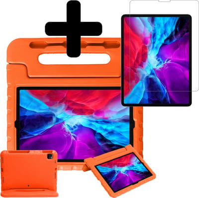 Hoesje - Geschikt voor Apple iPad Pro (2022) - 11 inch - 4e generatie - Met Screenprotector - Kinderhoes - Shockproof Bumper - Kidsproof Case - Tablethoes - Kinder Hoes Cover - Oranje