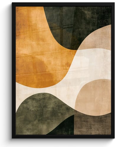 Poster in lijst - Fotolijst 50x70 cm - Posters - Vormen - Okergeel - Abstract - Posterlijst zwart - Decoratie - Wanddecoratie woonkamer - Muurdecoratie slaapkamer