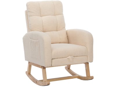 Gotagee Teddy fluwelen schommelstoel, fauteuil, massief houten frame, metalen poten met verborgen beensteunen, hoge schuimvulling, geschikt voor woonkamer, slaapkamer, kinderkamer,beige