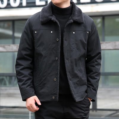 Winter Heren Lamsvacht Jas Heren Fleece Verdikte Heren Thermische Katoen Gewatteerde Jas Revers Casual Sportjack 5XL zwart
