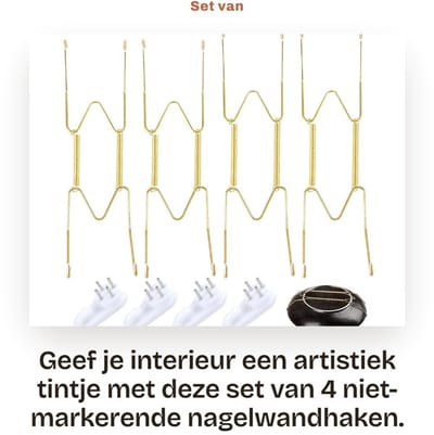 Dailygoods- Nagelwandhaken Set van 4 - Niet-markerend - Inclusief 16 Beschermhulzen - Roestvrij Staal - Voor Decoratieve Voorwerpen - Voor Schijven van 8,5 tot 10,5 Inch - Wandhangers