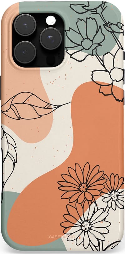 Casetastic hoesje geschikt voor Apple iPhone 16 Pro Max - MagSafe - Dubbellaagse bescherming - Lijnenspel Botanisch - Fashion Case - Crème Saliegroen Perzik