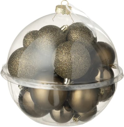 J-Line kerstbal - kunststof - bruin - doos van 24
