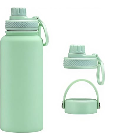 Oneay Geïsoleerde waterfles – grote roestvrijstalen drinkfles – 1 liter sport- en reisfles voor heren – lekvrij en thermisch geïsoleerd – inclusief 2 doppen – geschikt voor sportschool en wandelen - Groen