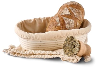 Ovale Rijsmand voor Brood - Duurzame Wicker Mand 28 cm - Inclusief Borstel en Linnen Voering