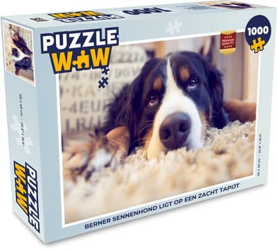 Puzzel Berner Sennenhond ligt op een zacht tapijt - Legpuzzel - Puzzel 1000 stukjes volwassenen