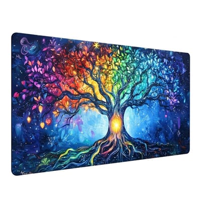 Multicolor grote muismat bureau onderlegger voor dames en heren met boom des levens design kleurrijke boom print antislip desk mat 60x30 cm decoratieve game muismat groot formaat