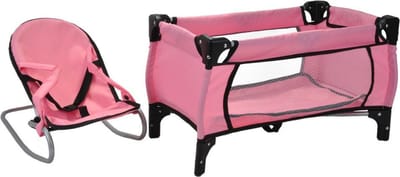 Bandits & Angels Poppenbedje en Wippertje Softpink Angel - Roze Poppen Meubels - met Veiligheidsriemen en Handvaten - voor Meisjes - Inclusief Opbergtas