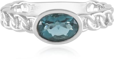 Cavill - Verstelbare Zilveren Ring 925 Sterling Platina - Ovale Petroleumkleur Fluoriet 0,96 ct - Bezel Zetting - Edelsteen Ring Dames - Modern Design