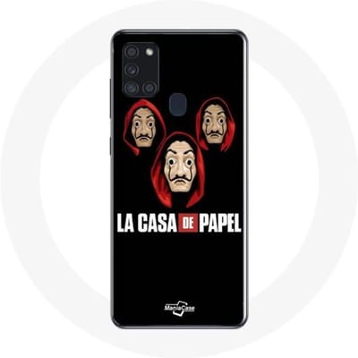 Coque - La casa de papel - Samsung Galaxy A21S - Souple - Noir - Masque et Logo