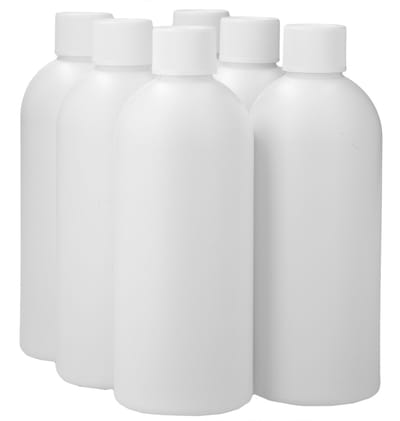 6 x 500 ml ronde fles HDPE wit + Kindveiligedop wit - BPA Vrij - Niet Breekbaar - Plastic Flesjes Navulbaar - Met Dop - Lege Flessen - 6 stuks