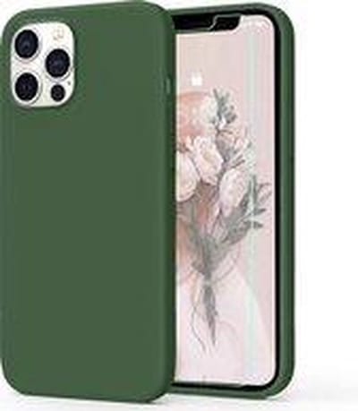 HB Hoesje en Glas Geschikt voor Apple iPhone 12 Pro Max - Groen - Siliconen Back Cover + 1x Glazen Screenprotector
