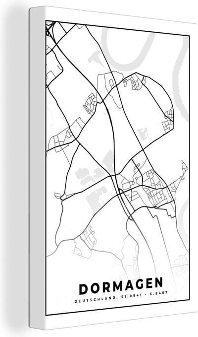 Canvas Schilderij Plattegrond - Kaart - Dormagen - Stadskaart - 20x30 cm - Wanddecoratie