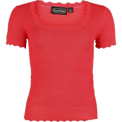 Voodoo Vixen T-shirt - Scalloped-Edge Scoop-Neck Top - M tot XXL - voor Vrouwen - roze