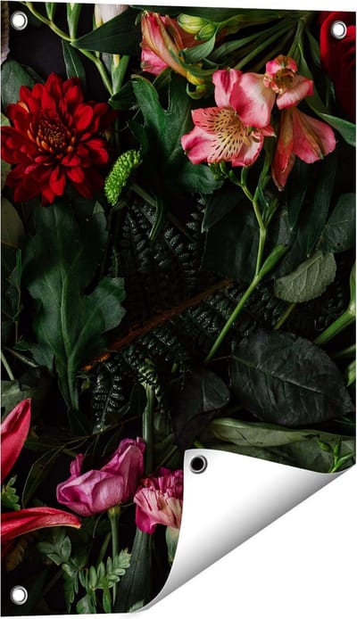 Gards Tuinposter Kleurrijke Bloemen met Groene Bladeren - 40x60 cm - Tuindoek - Tuindecoratie - Wanddecoratie buiten - Tuinschilderij
