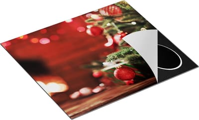 Chefcare Inductie Beschermer Kerstboom met Rode Lichtjes en Kerstballen - 60x50 cm - Afdekplaat Inductie - Kookplaat Beschermer - Inductie Mat