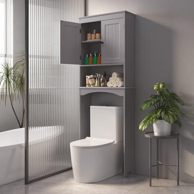 Bealife AP12 Meuble de salle de bain – Porte-vaisselle au-dessus des toilettes – Économiseur d'espace – Gris