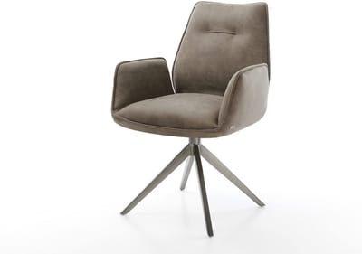 Eetkamerstoel Zoa-Flex kruisframe breed grafiet microvelours taupe vintage 360° draaibaar rocker-functie pocketveer kern