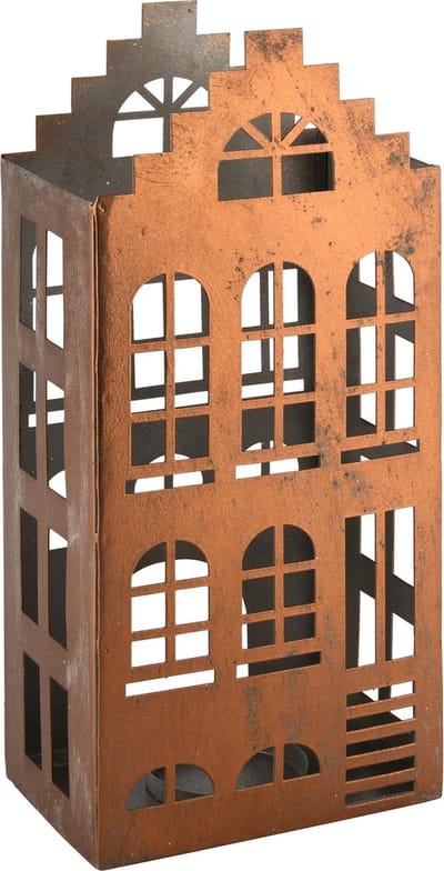 Dekoratief | Theelichthouder huis, brons, metaal, 13x6x28cm | A245457