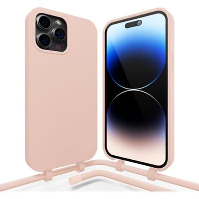 Coverzs Silicone case met koord - Telefoonhoesje met koord - Backcover hoesje met koord - touwtje - geschikt voor Apple iPhone 14 Pro Max - roze
