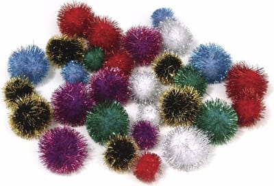 Hobby knutselen pompons - dia 25 mm - 80x stuks - metalic gekleurd mix - creatieve artikelen