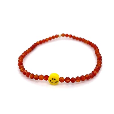 Pat's Jewels Armband - Armband Dames- Elastiek Armband - Carneool- Rood - Smiley - Handmade
