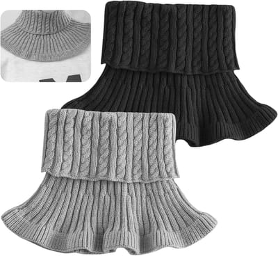 Twee Stuks Dames Turtleneck Gebreide Neckties, Zachte Afneembare Turtleneck in Zwart en Grijs voor Casual Outfits en Avondjes Uit