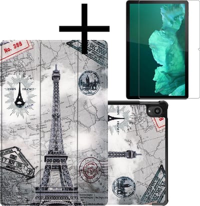 Hoes - Geschikt voor Lenovo Tab P11 Plus - Met Screenprotector - Trifold Bookcase - Hard Cover - Hardcover Book Case - Tablet Hoesje - Eiffeltoren