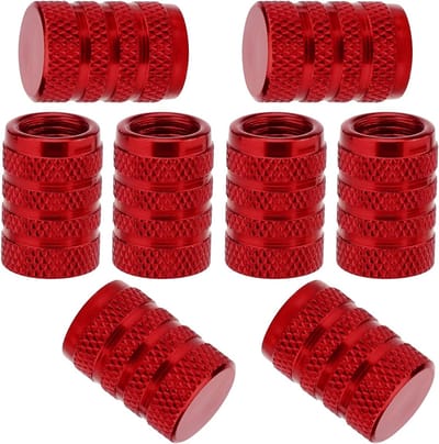 Set van 8 Aluminium Ventieldoppen met Rubber Ring voor Auto's, SUV's, Fietsen en Motoren - Rood