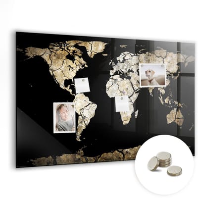 Tulup Glassboards - Wereldkaart van droogte Magneetbord - 90 cm x 60 cm - Veelkleurig Magnet Board - Gratis 5 Sterke Magneten - Stylish Memo Board - Memobord Keuken - Magnetisch Bord - Planning Muur - Magneetbord Rechthoekig