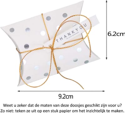 10 Witte Bedankt Doosjes met zilveren stippen, touwtjes en 'Thank you - for your kindness' kaartjes - Karton - Traktatie Trouwerij - Housewarming - Babyshower - Cadeautje - Cookie - Snoep