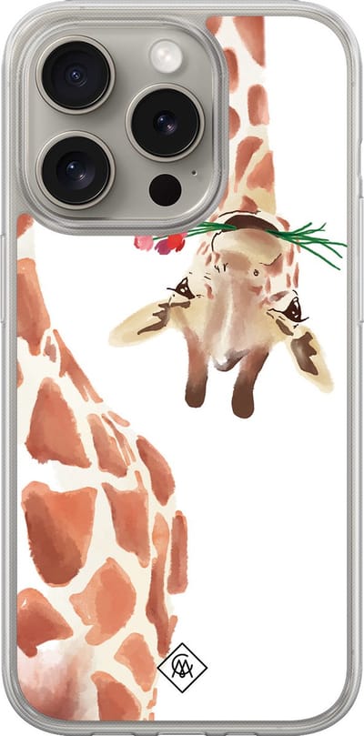 Casimoda® hoesje - Geschikt voor iPhone 15 Pro Max - Giraffe - 2-in-1 case - Schokbestendig - Giraffe - Verhoogde randen - Bruin/beige, Transparant