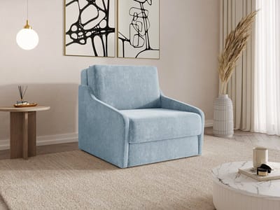Fauteuil Met Slaapfunctie Slaapbank Ban Fly 80 Fauteuil Slaapbank - Armstoel - Kinderbed - Compact en Comfortabel - 1-zits - Vibe 70 (Lichtblauw)