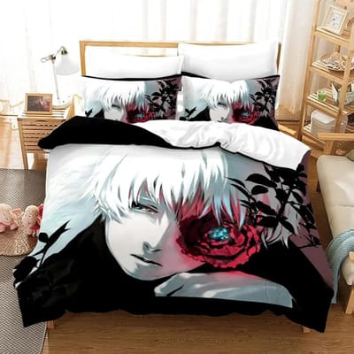 3D Geprint Anime Tokyo Ghoul Beddengoed Set Dekbedovertrek Kaneki Ken Dubbel Twin Volledig Queen King Volwassenen Kinderen Beddengoed Quilt een Overtrek EU Twin(135x200cm) black