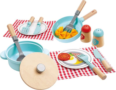 Hape Kook- en Serveersets van Hout – 21-delig Houten Speelgoed Keukenset voor Kinderen vanaf 2 Jaar
