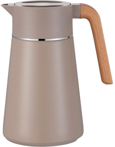 GELLDG Thermosfles van 1,5 liter - Roestvrijstalen theepot - Geïsoleerde koffiepot - Dubbele vacuümisolatie - Handvat met houtnerf - Houdt dranken warm of koud - Geschikt voor thuis, buiten en in de eetkamer - Khaki