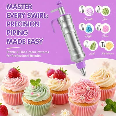Professionele roestvrijstalen taartspuit met 6 spuitmonden voor perfecte gebakdecoratie, taarten, cupcakes en meer