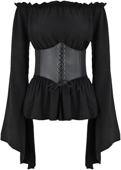 Dailygoods- Korset Top Off-Shoulder - Korset Riem - Middeleeuwse Kleding - Gothic Steampunk - Elegante Klokmouwen - Verstelbare Pasvorm - Kostuumtop