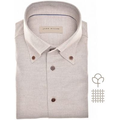 John Miller Overhemd Slim Button-Down Cotton Flanel Licht Bruin / male