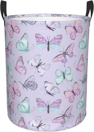 Speelgoedmand vlinder - Opbergmand kind - Kamer organiseren - Waterdichte stof - 34 x 42 cm - Paars