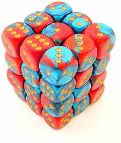 Chessex Gemini Rood-Taling/Goud D6 12mm Dobbelsteenset (36 stuks)