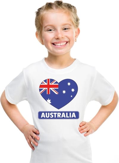 Australie Supporters t-shirt - kinderen - hartjes vlag - wit - korte mouwen - sport - kleding 110/116