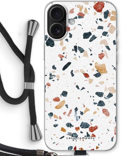 Case Company® - Hoesje met koord geschikt voor iPhone 16 Plus hoesje met Koord - Terrazzo N°4 - Telefoonhoesje met Zwart Koord - Bescherming aan alle Kanten en Over de Schermrand