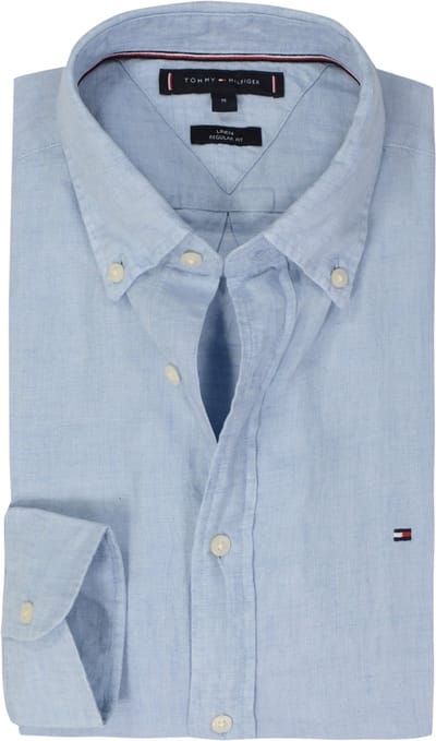 Tommy Hilfiger Pigment Dyed Regular Fit Shirt - popeline - lichtblauw - Strijkvriendelijk - Boordmaat: 39 - 40