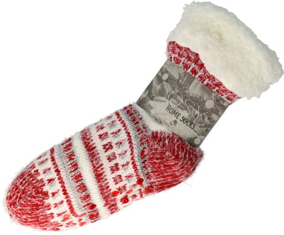 Huissokken - Verwarmde Antislip Sokken Dames Maat 36/40 - Fleece Sokken - Dikke Sokken - Fluffy Sokken - Slofsokken - Warme Sokken - Bedsokken - Gevoerde Sokken - Winter Sokken Rood Wit