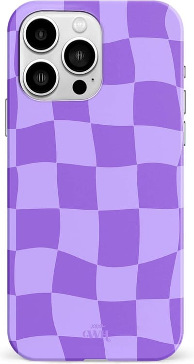 xoxo Wildhearts Violet Vibes - Single Layer - Hoesje geschikt voor iPhone 13 Pro case - Siliconen hoesje met golvenprint - Golvende blokjes - Geblokt - Hardcover - Beschermhoes - Optimale bescherming - Paars